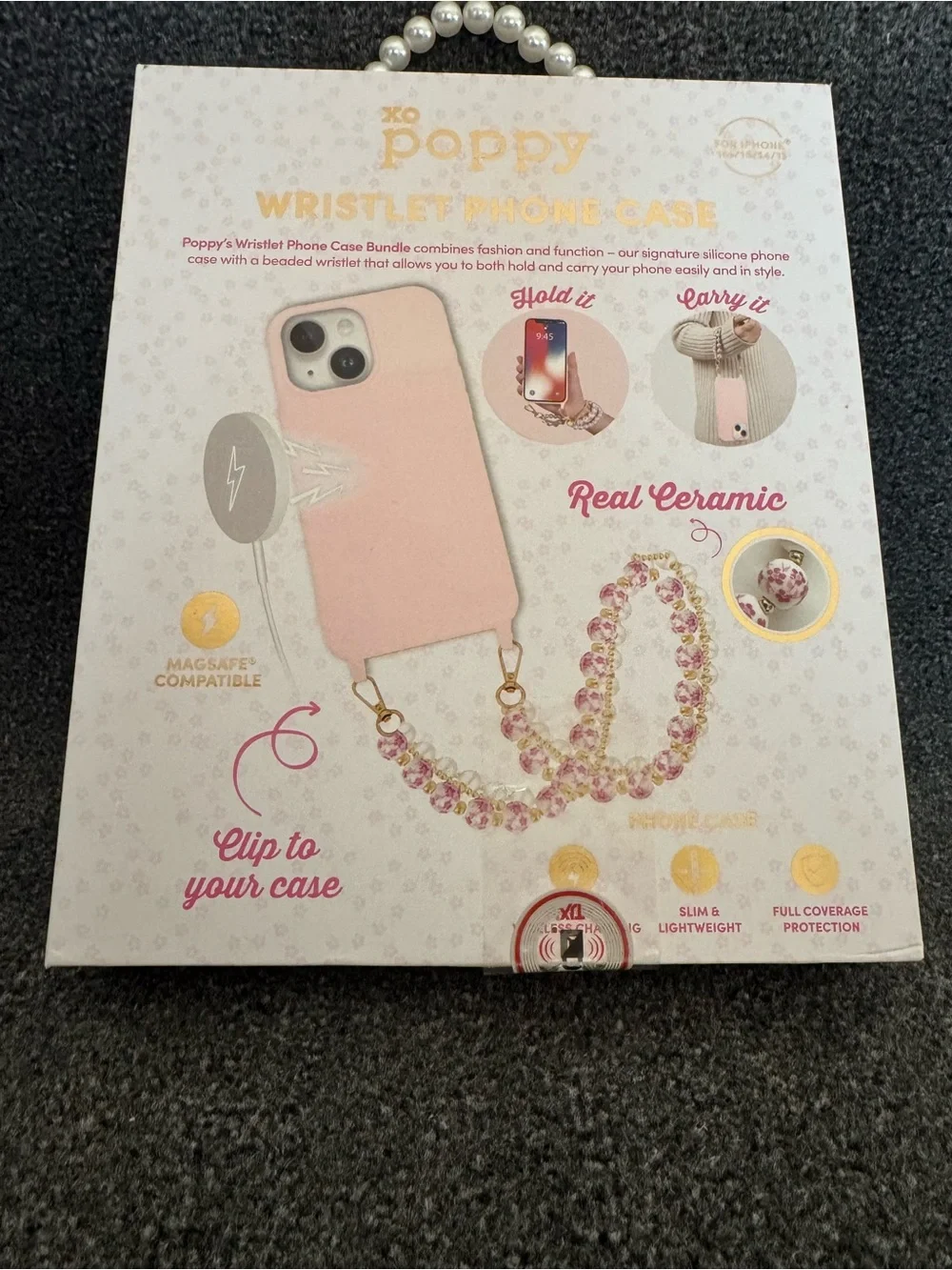 NEW- XO Poppy Pink MagSafe Wristlet Phone Case iPhone 16 15 14 13